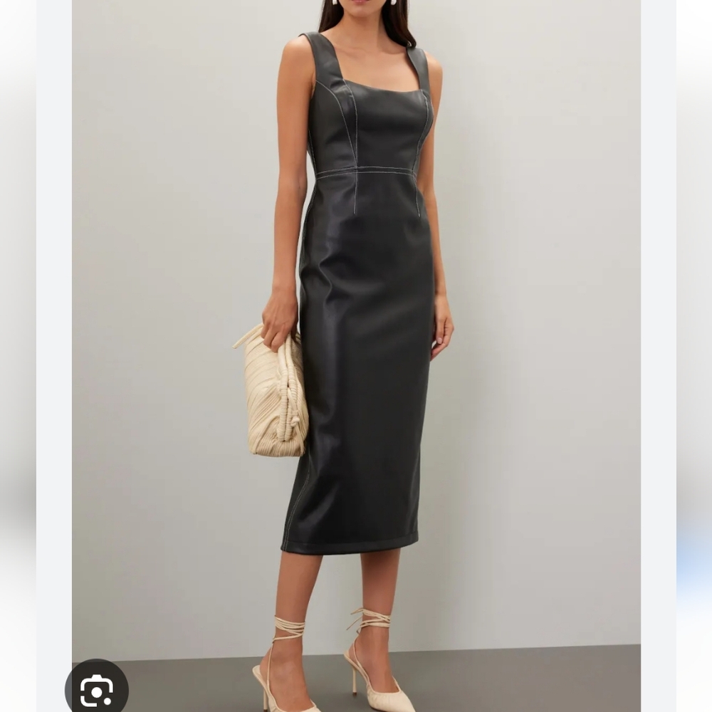 BIBHU Mohapatra RTR Black Faux Leather Sleeveless Midi Dress 12